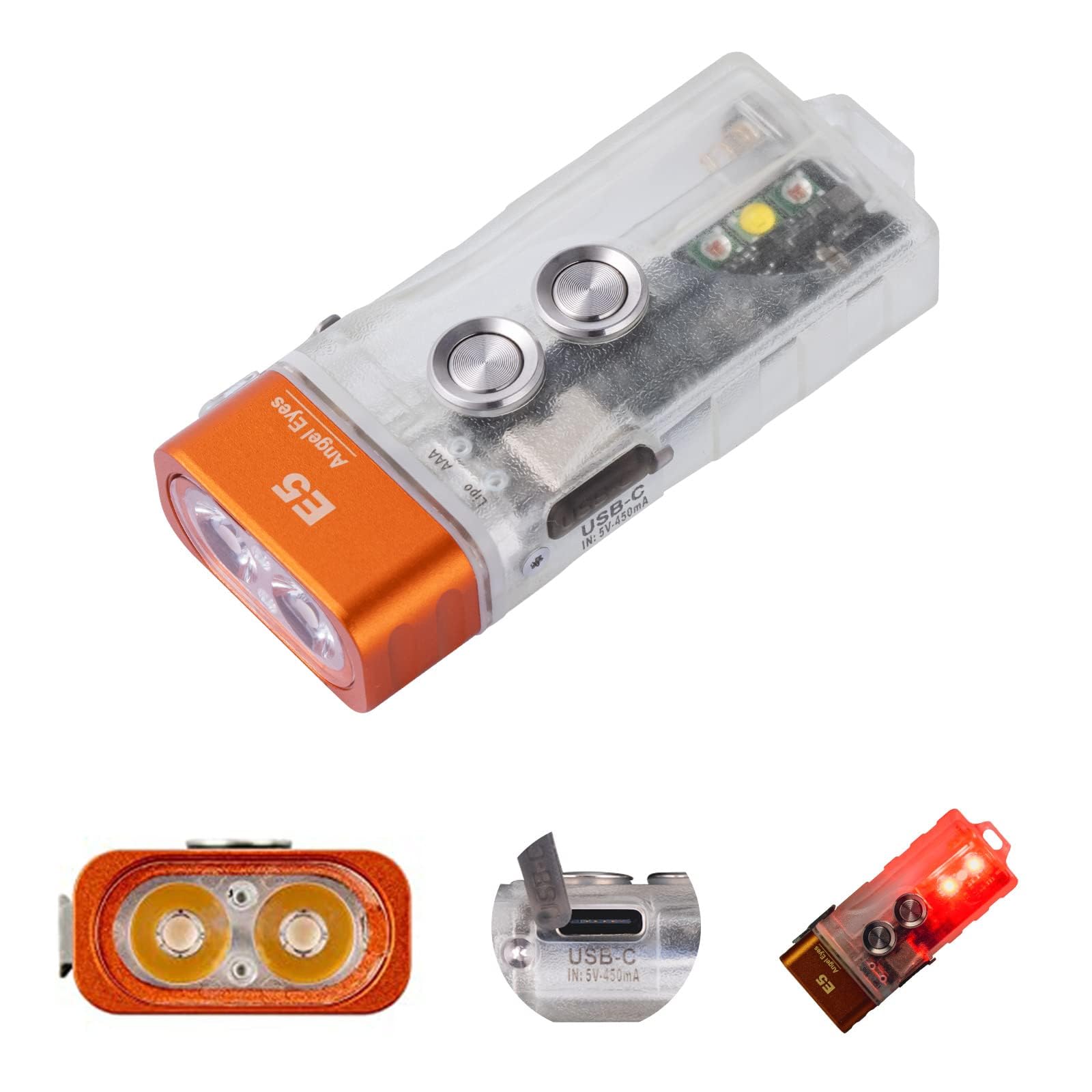 

RovyVon E5 Keychain Dual Power USB C Rechargeable and AAA Replaceable EDC 4000K Warm White LED Flashlight with Sidelight for and Emergency Use