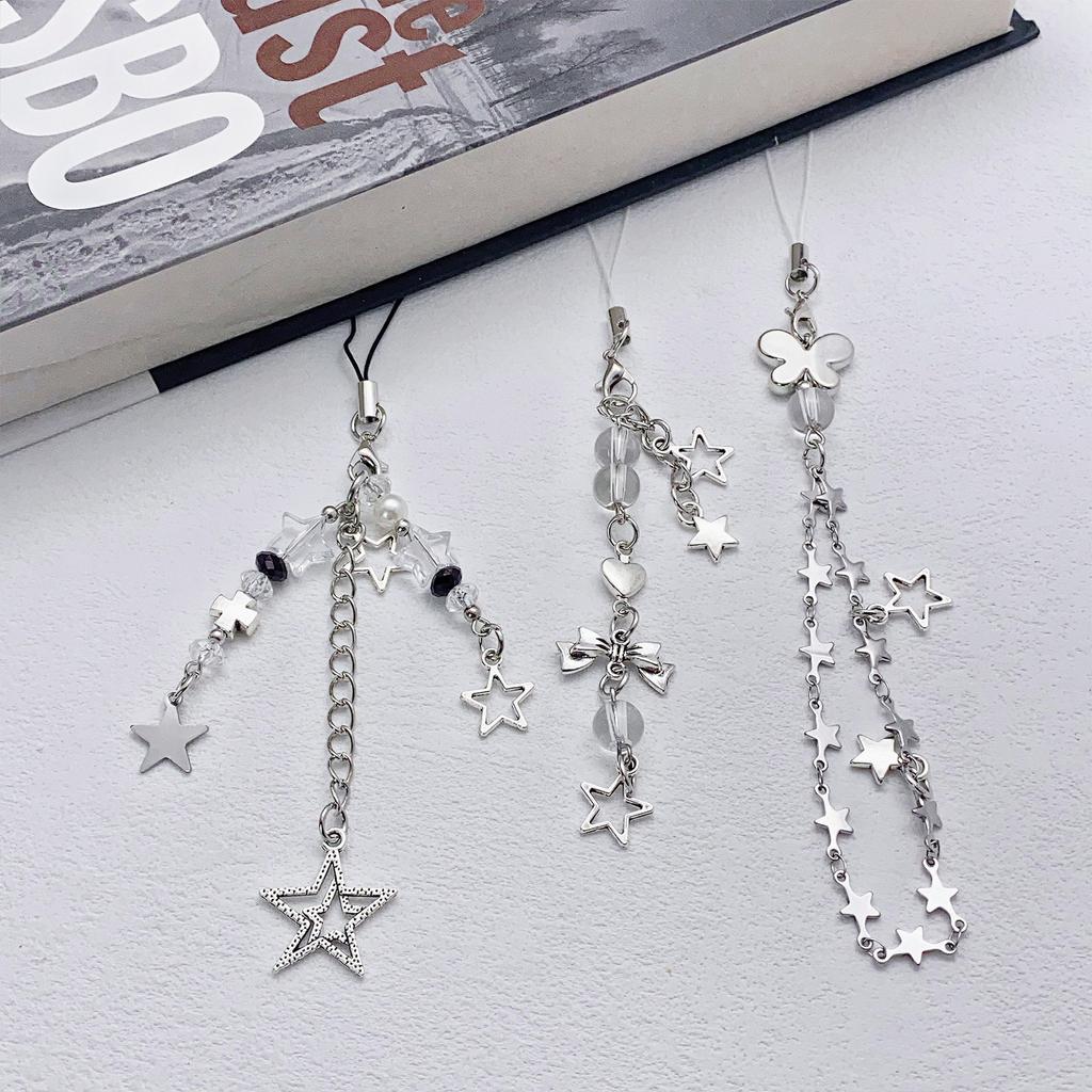 3 Pieces Alloy Phone Chain with Butterfly Star Charm Handmade Keychain Accessory Bag Pendant Decoration for Daily Use