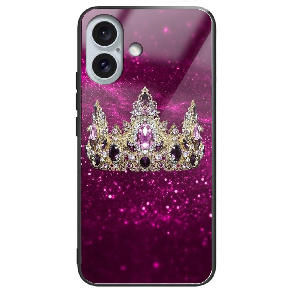 For iPhone 16 Plus Case Pattern Printing Tempered Glass+TPU Phone Cover