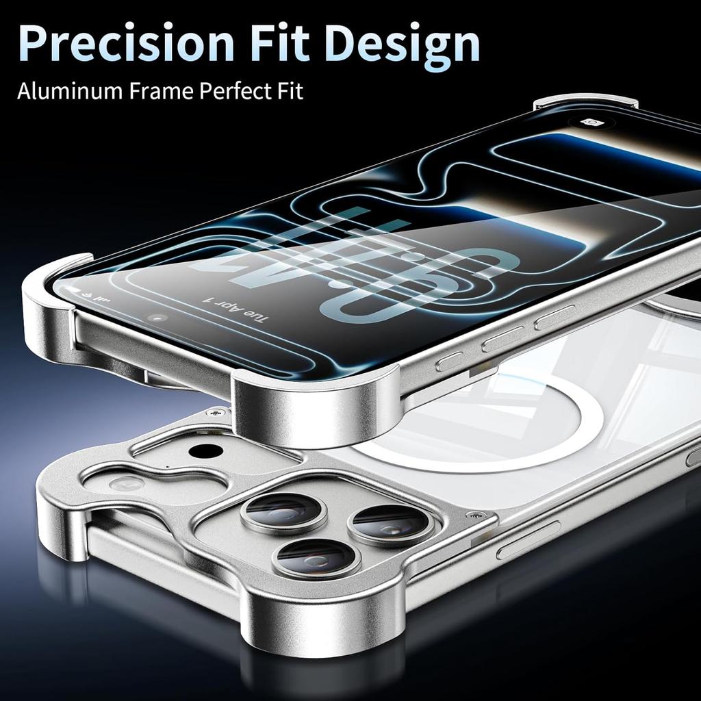 Alien-shaped integrated transparent Case For iPhone 15 16 Pro 17 Pro Max Air Aluminum Frame PC Claer Cover with magnetic ring