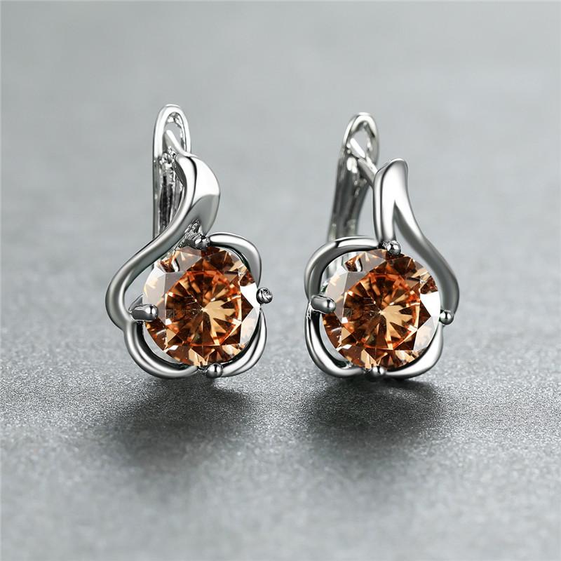 Red Green Zircon Round Stone Female Crystal Hoop Earrings Boho Silver Color Wedding Jewelry For Women