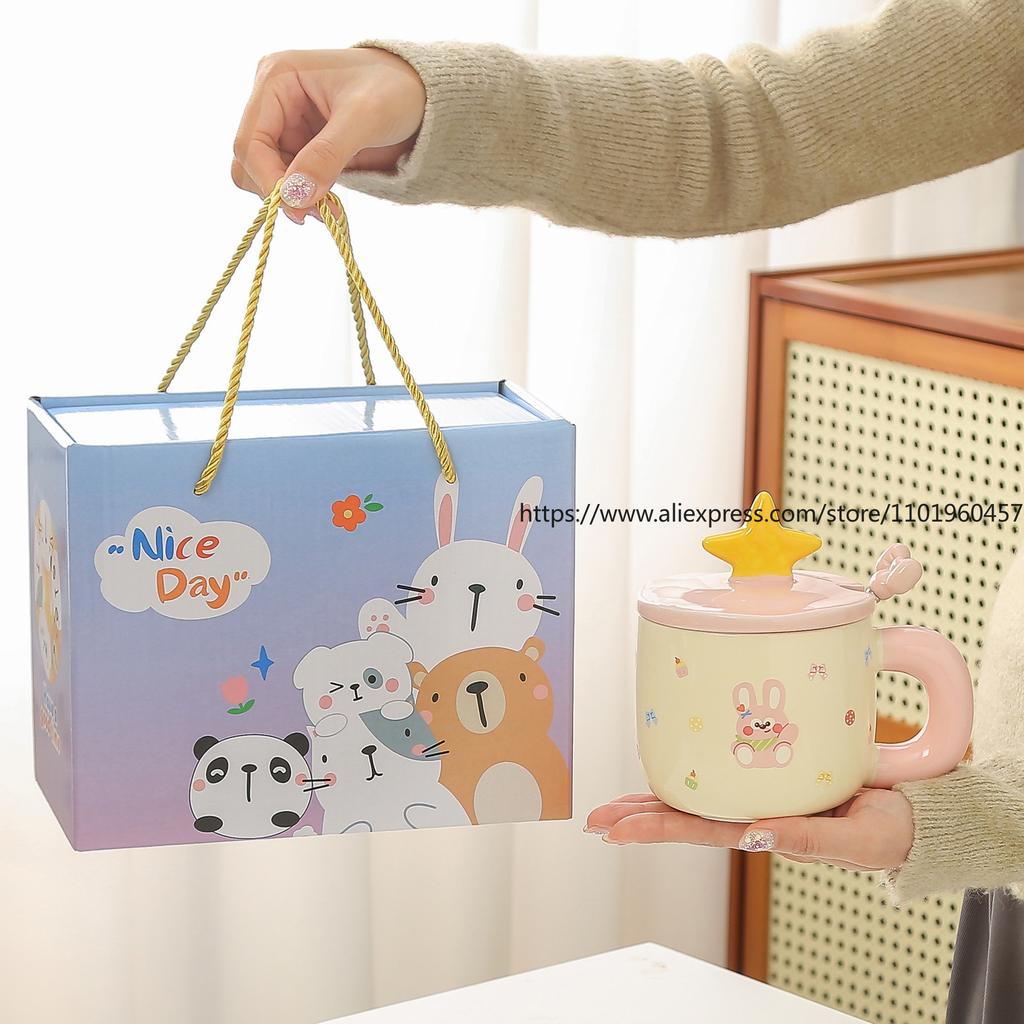 Cute Puppy Ceramic Mug with Lid Spoon, High Appearance Water Cup, Home Breakfast Cup, Girl's Souvenir