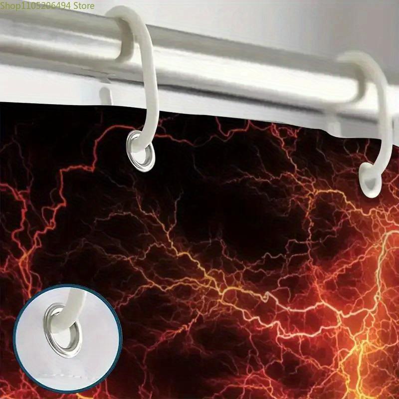 A Vibrant Lightning Shower Curtain with a Passionate Flame Theme, Perfect for Halloween, Includes 12 Hooks, Measuring 180*180C