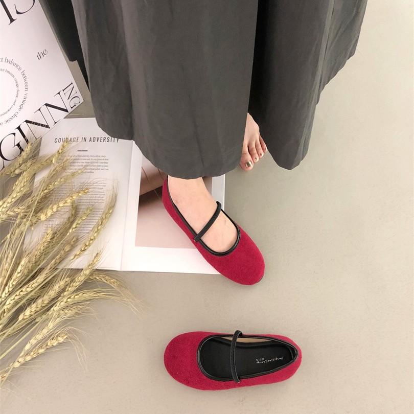 Huge Soft! Spring New Ballet Flats Comfortable Round Head Cow Flip Grandma Shoes Simple Soft Sole Beanie Shoes