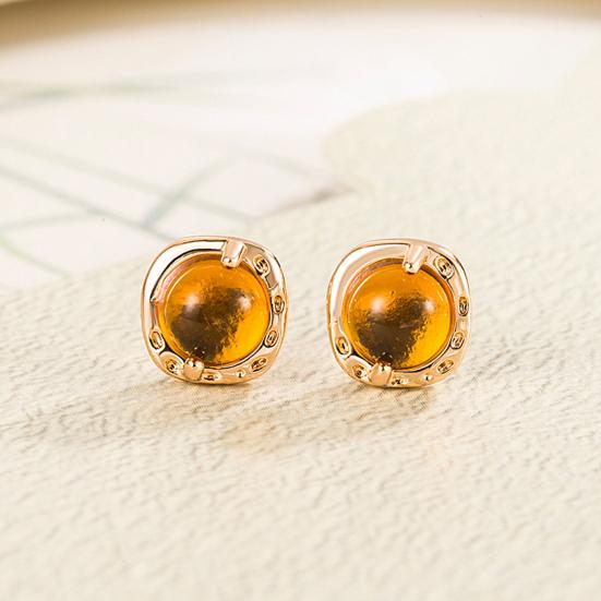 1 Pair Women Ear Retro Smooth Geometric Shape Amber Studs Lightweight Ear Jewelry Lady