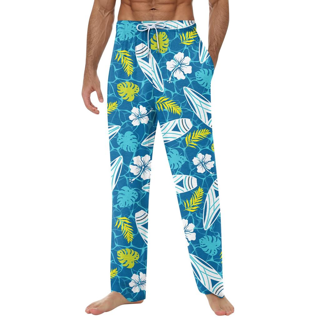 Erkek Hawaiian Baskılı Yumuşak Ev Pijama Altı İpli Rahat Eşofman
