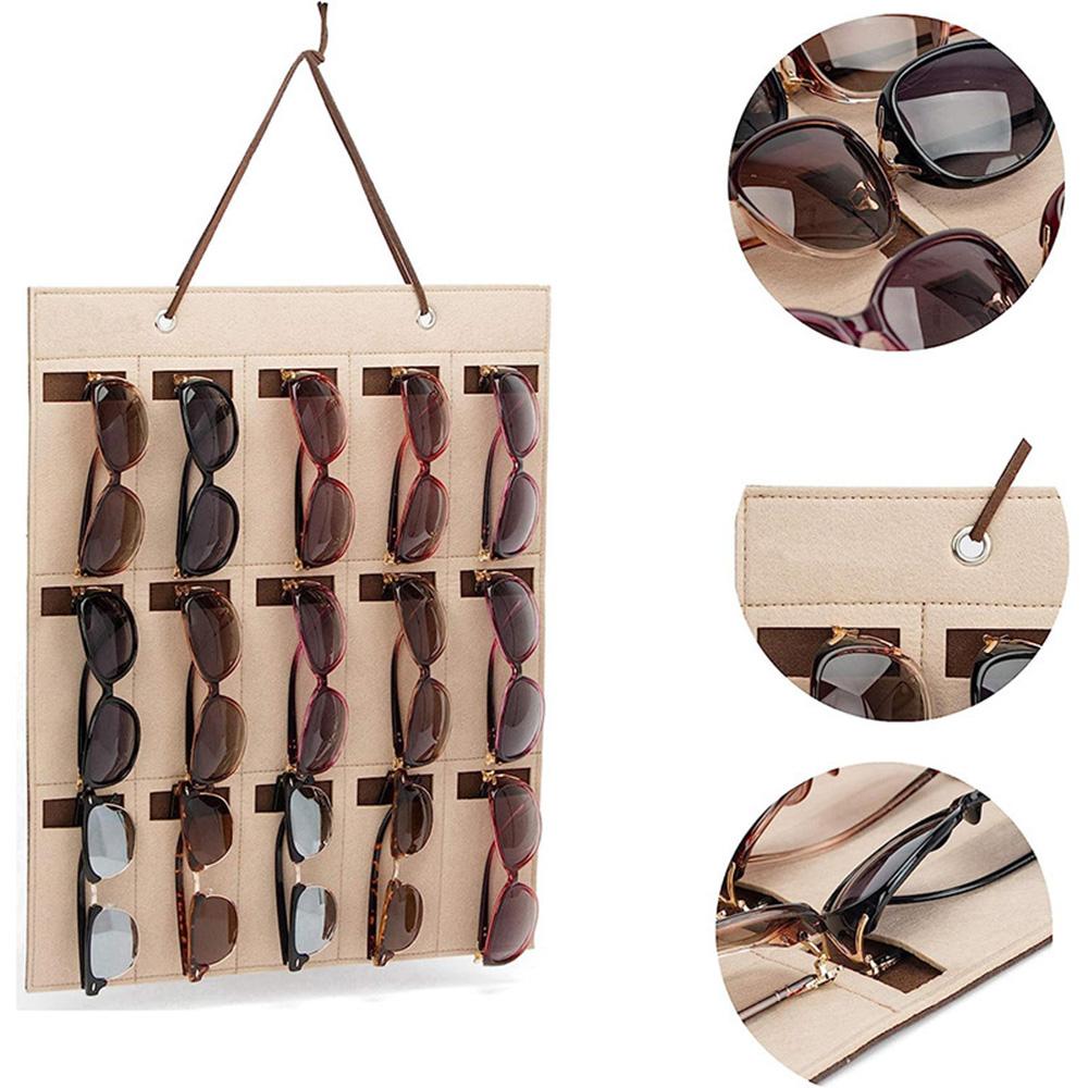 Sunglasses Felt Storage Hanging Bag Eyeglasses Hanging Display Rack Behind The Door Wall Storage Organizer With 15 Storage Slots Cup Holders 5