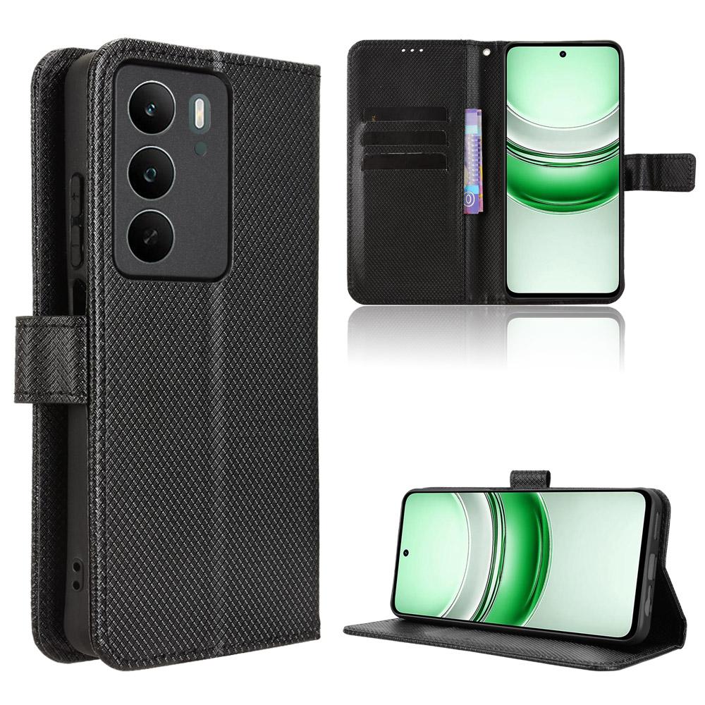 For Realme C71 4G Leather Wallet Case with Strap Diamond Texture Phone Cover