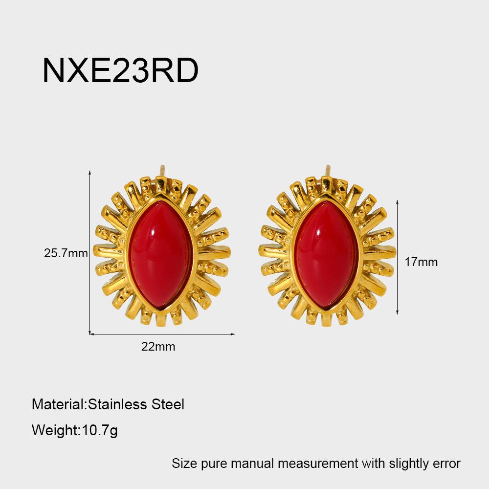 ins retro resin sunflower horse eye earrings earrings plated with 18K gold stainless steel high-end jewelry women