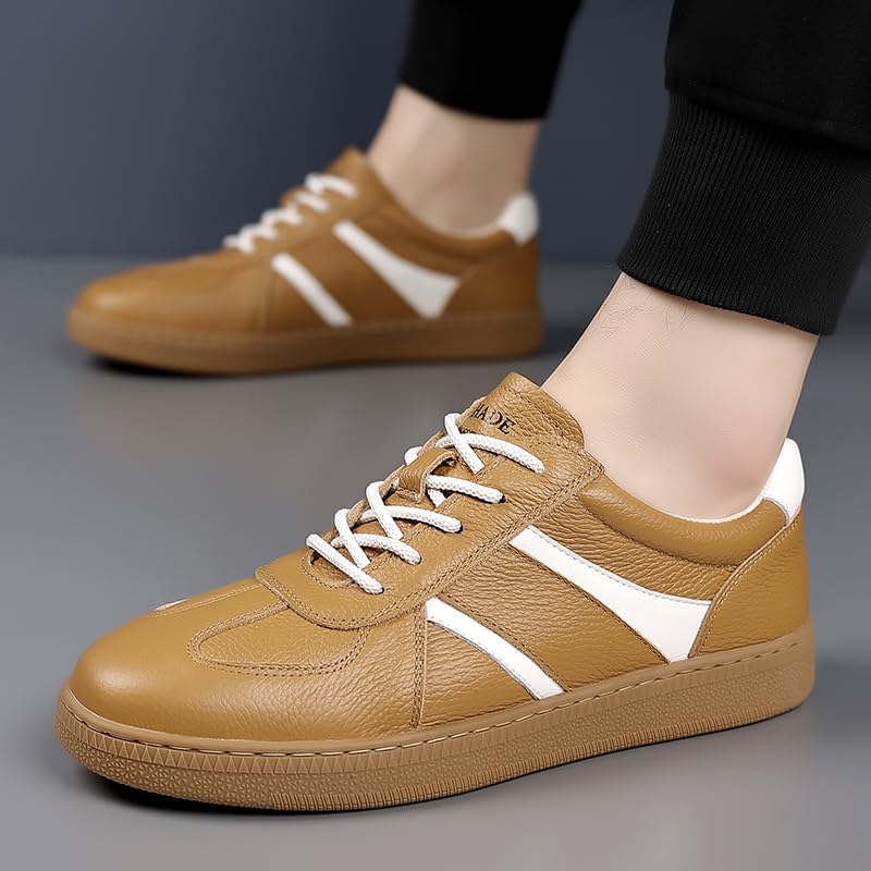 [Baseconet] Leather Casual Shoes, Soft Leather, Platform Sole, Lightweight Cushioning, Suitable for Commuting and School (BROWN, Adult, 26.5 cm, Measu