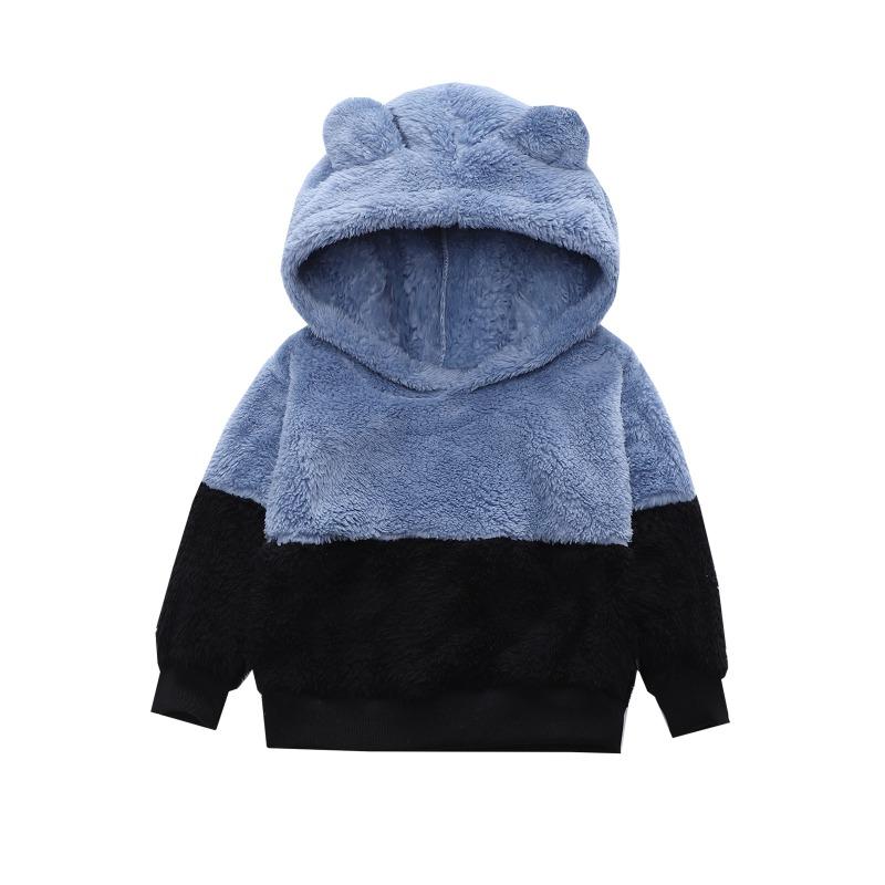 Autumn Baby Kids Boys Hooded with Ears for Girls Sport Coat Children Hooded Polar Fleece Clothes Colorblock Plush Jacket