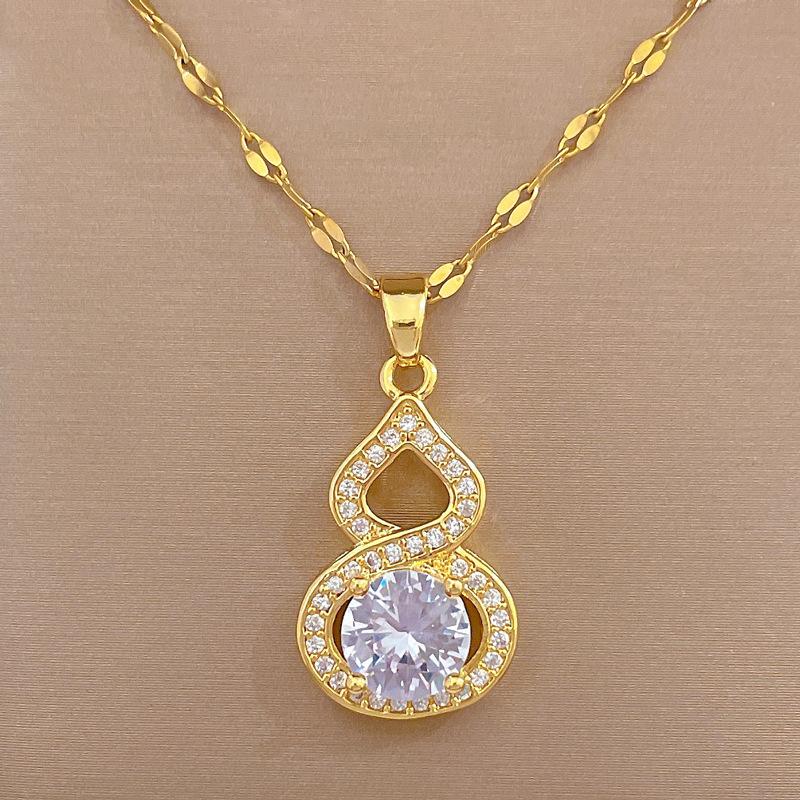 Titanium Steel Guochao Micro-Inlaid Auspicious Gourd Accessories Live Broadcast Court Style Full Of Diamonds Inlaid With Luxury Necklaces
