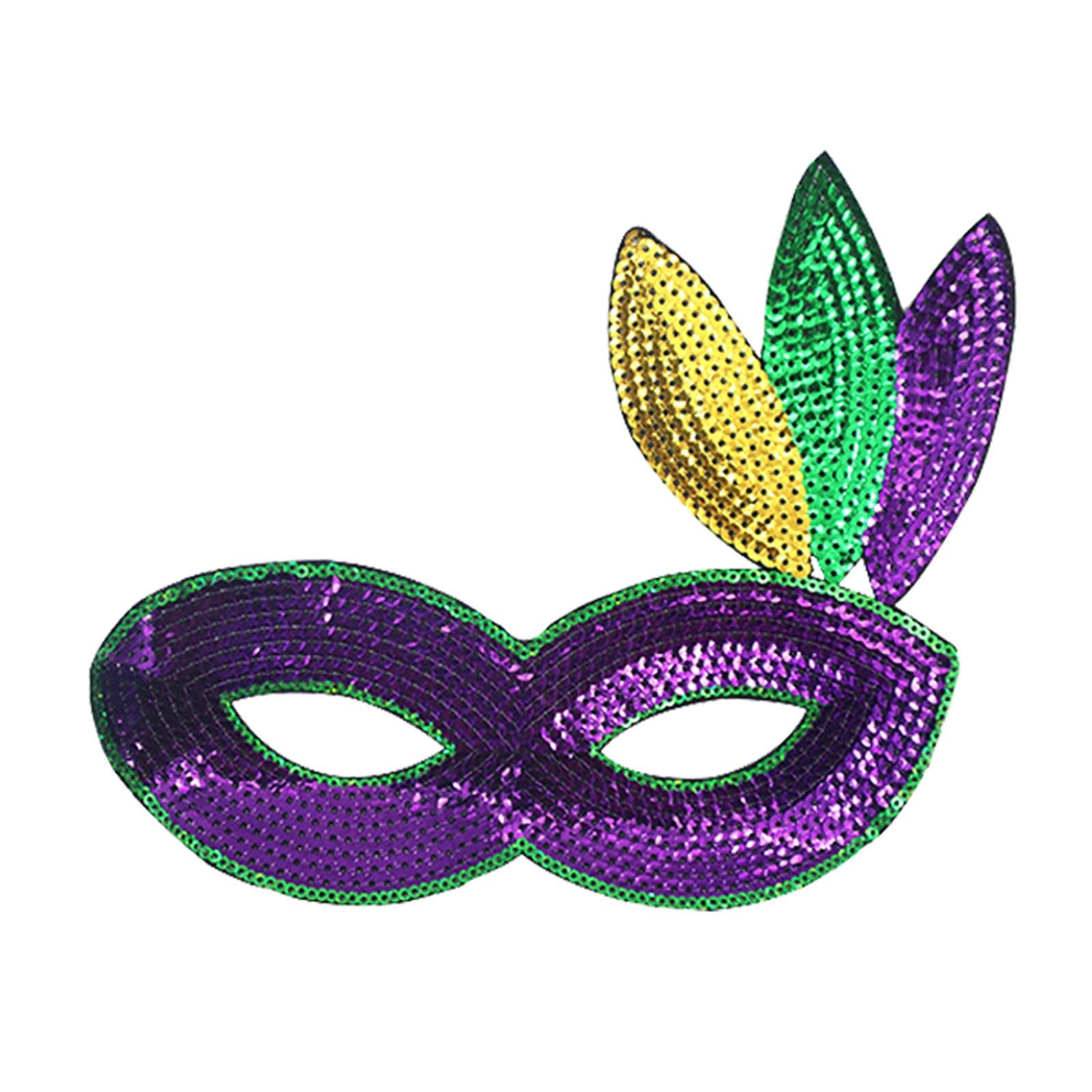 

Маскарадная маска для лица Mardi Gras Gold Purple Green Feather Sequin i