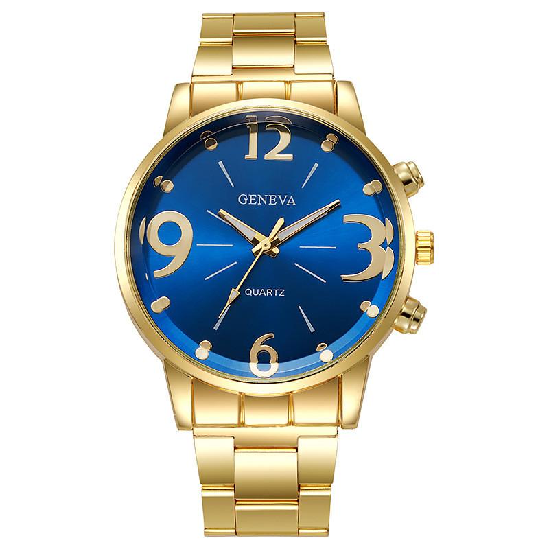 Business Mens Quartz Watch With Steel Band And Classic Dial For Formal Wear Gold Blue
