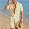 Herrkortärmad skjorta med knappar och shorts set Casual Lätt sommaroutfit Andningsbart tyg Avslappnad passform Bekväm design