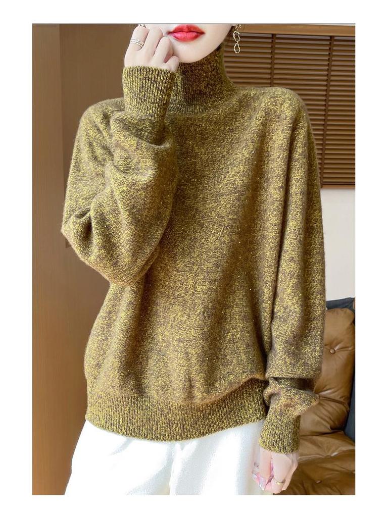Elegant Retro Floral High-Neck Wool Sweater: Versatile Women's Autumn/Winter Knitwear