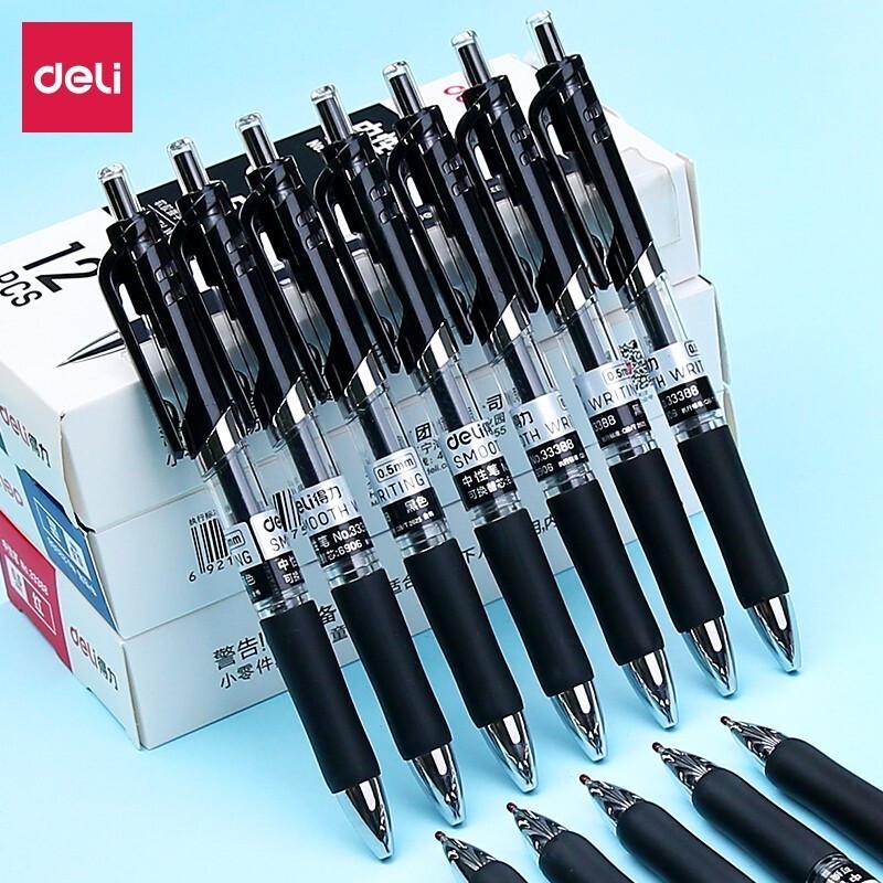 Deli 0.5mm Black Ret retractable Gel Pen 2 x 12-Pack