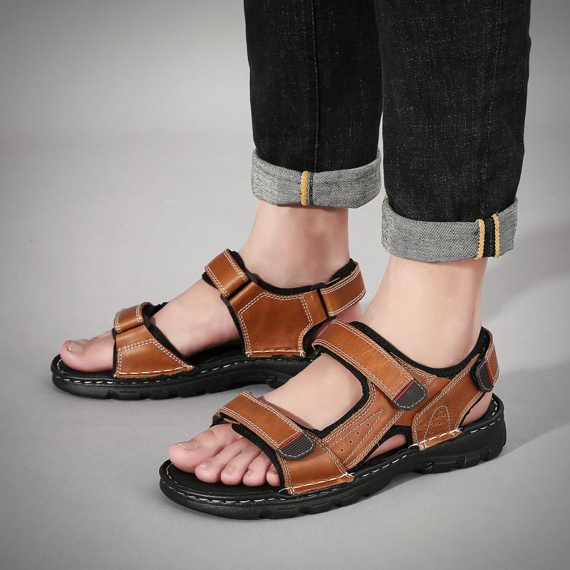 Große Herren-Sandalen aus echtem Leder Sommer Herren Strand-Sandalen Outdoor-Sandalen Für Herren Schuhe
