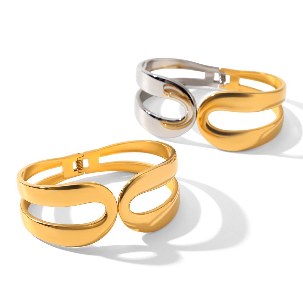 Women's open bangle, non-fading jewelry, niche design color-block bracelet, titanium steel wristwear