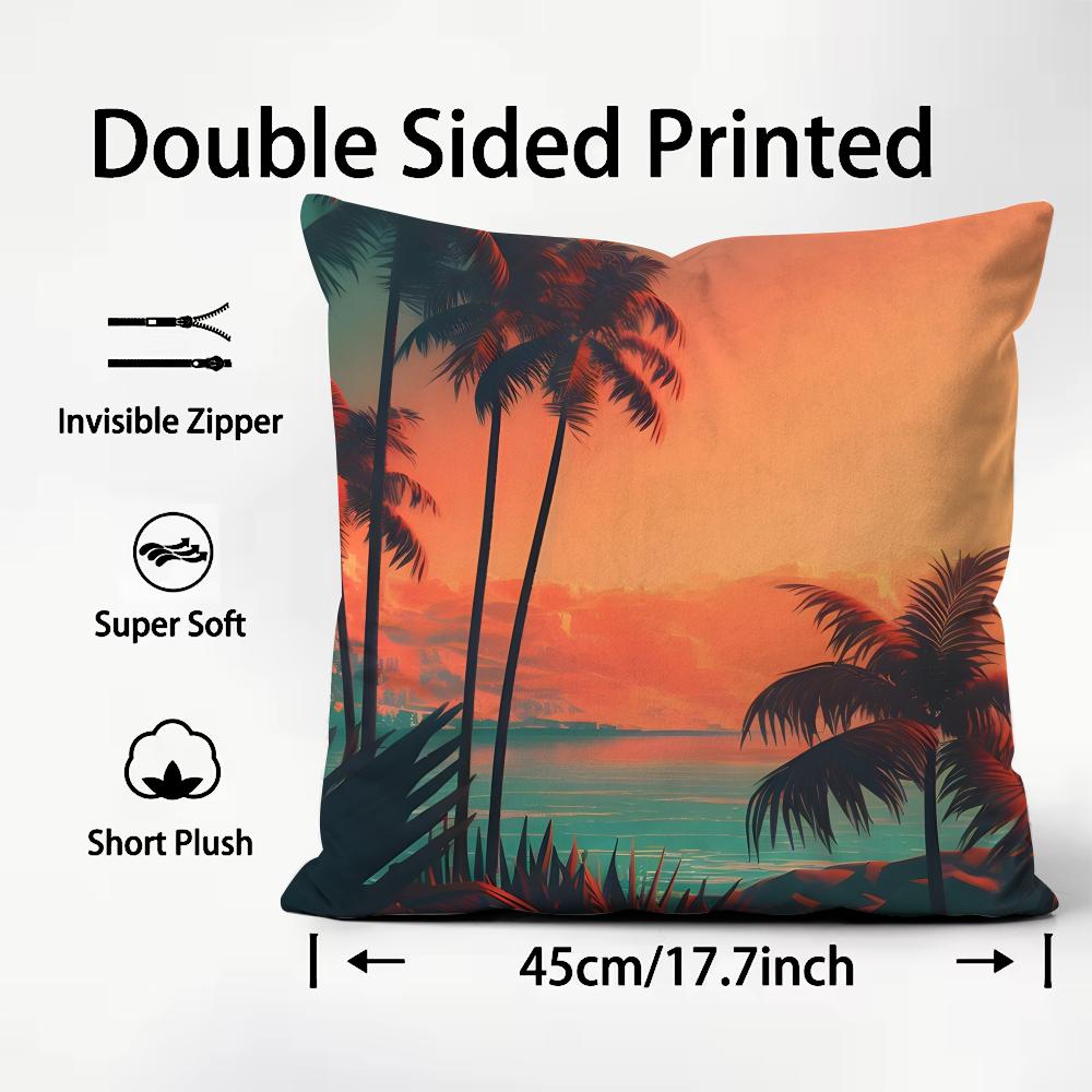 Tropical Scenery INS Cushion Cover Plush Fabric Soft DoubleSided Printed Sofa Warm Winter Home Child Gift Pillow Case