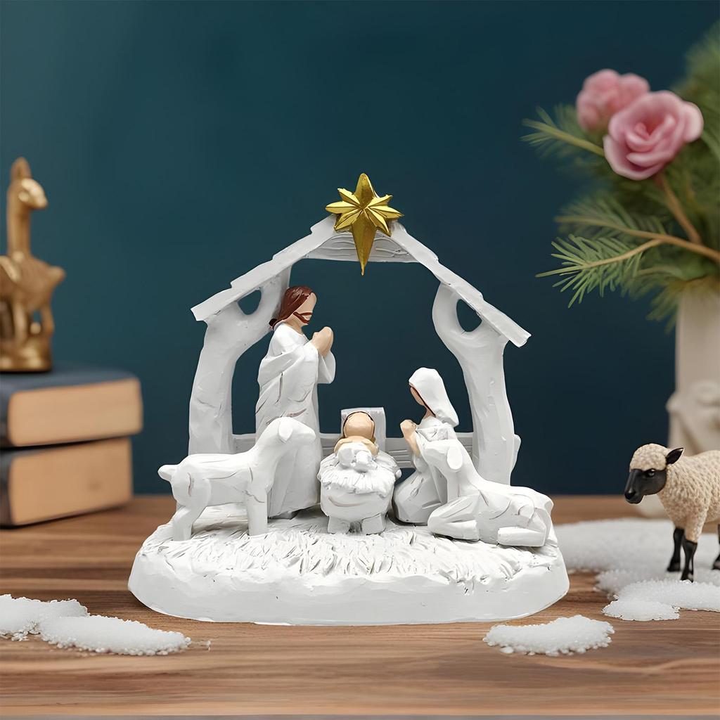 Christmas Nativity Figurines Jesus Birth Resin Figures Small Figurines Nativity Christmas Table Decorations For Indoor Desk