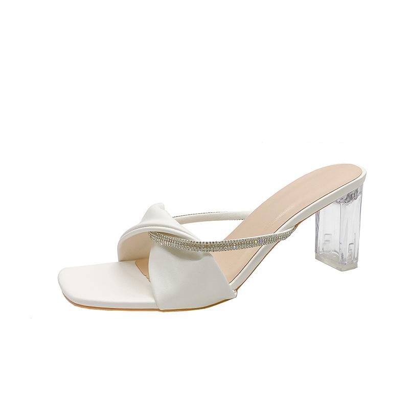 

Summer new sandals versatile open-toed thick-heeled crystal slippers transparent high-heeled sandals women s outer wear 35