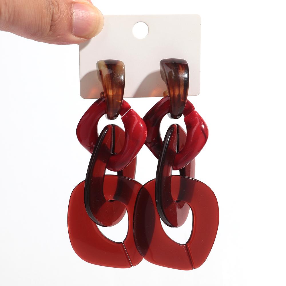Punk Large Acrylic Rhomboid Geometric Long Earrings Leopard Dual Color Chain Dangle Earring for Women Personalized Retro Jewelry