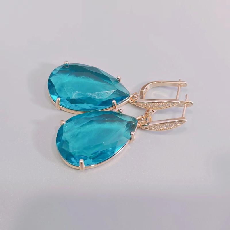 Blue Drop Shape Crystal Zircon Dangle Earrings for Women 2023 New Gold Color Earring Fashion Luxury Party Jewelry Accessories