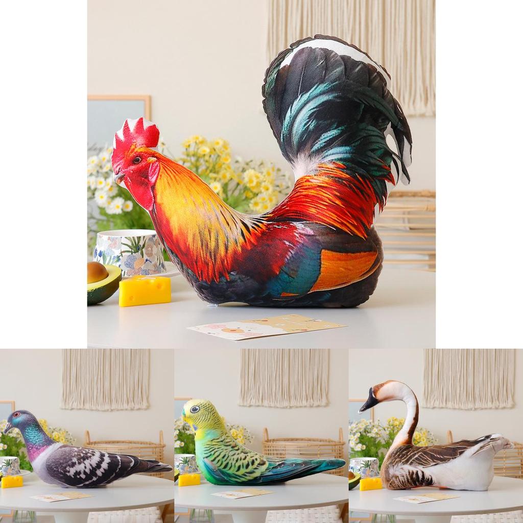 Soft Plush Animal Pillow With Realistic Design Featuring Colorful Rooster Hen And Bird Toys