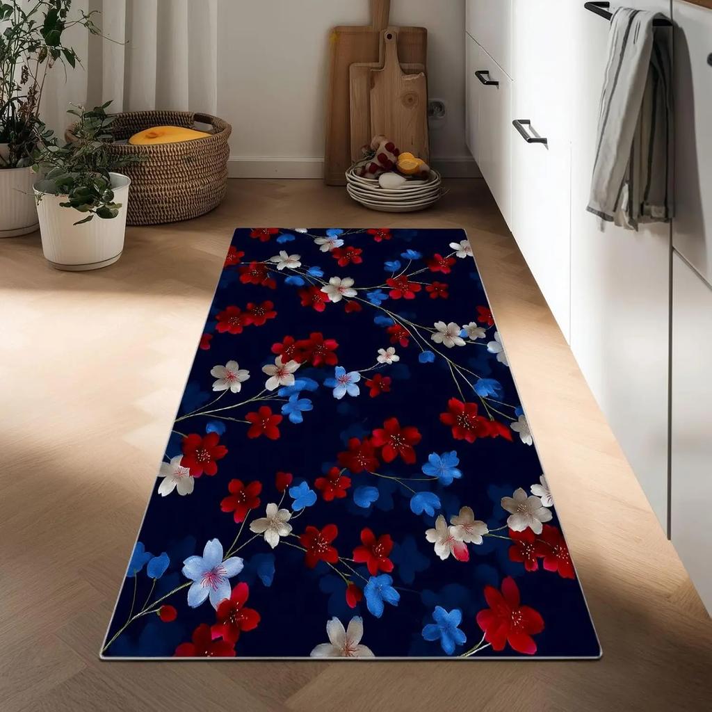 Tappeto Runner Floreale Colorato Vintage Stile Rustico Tappeto con Stampa Floreale Assorbente Antiscivolo Decorazione Ingresso Soggiorno Tappetino