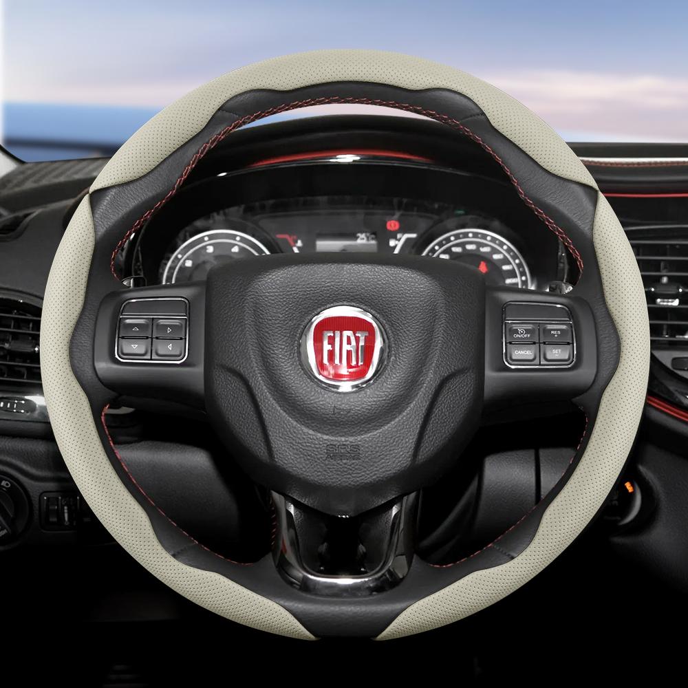 Suitable for Fiat Breathable Hole Leather Steering Wheel Cover Segmented Quick Release Design Non-Slip and Durable 500 Grande Punto Evo Ducato Bravo