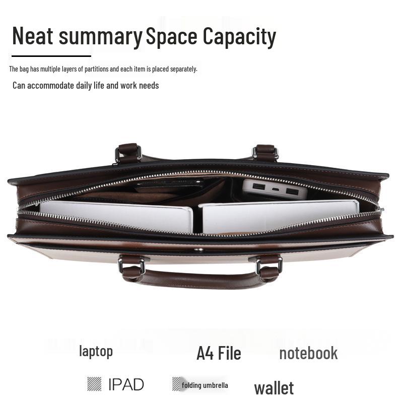 Men's Genuine Leather Anti-theft Briefcase with Combination Lock - Multifunctional Cowhide Business Bag