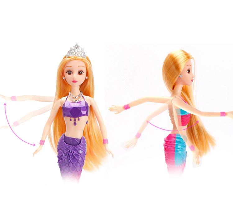 35CM Mini Colorful Glare Music Mermaid Princess Doll Girls Toy 3D Big Eyes BJD Princess Full Outfits Dresses Collection Childrens Doll Gift