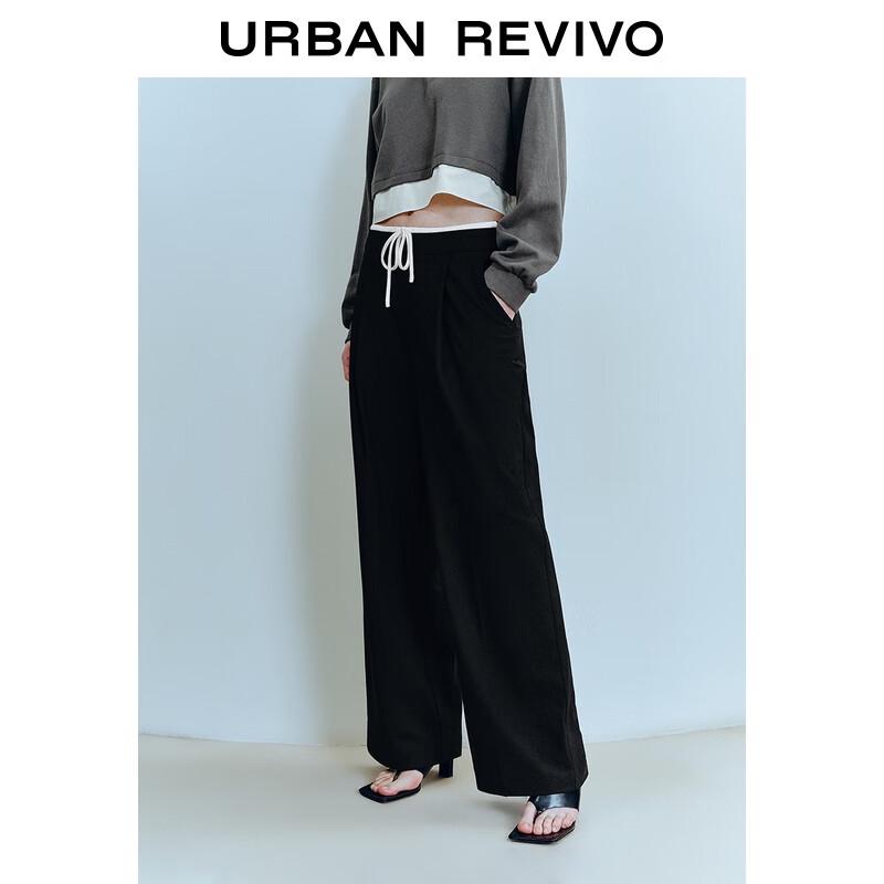 UR 2025 Fall Modern Spliced Straight-Leg Pants with Elastic Tie Waist