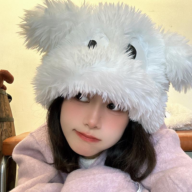 Falling Pool Knitwear Woof Woof Puppy Hat: Cute Cartoon Plush Winter Wool Hat for Childlike Fun & Photography покинуть белый