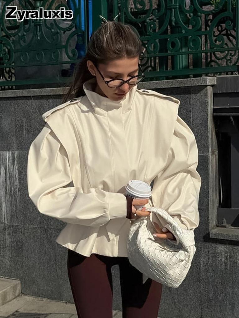 Boutique Design Aesthetic Autumn & Winter Loose Fit Slimming Belted Long Sleeve Stand Collar Commute Versatile Windbreaker Jacket