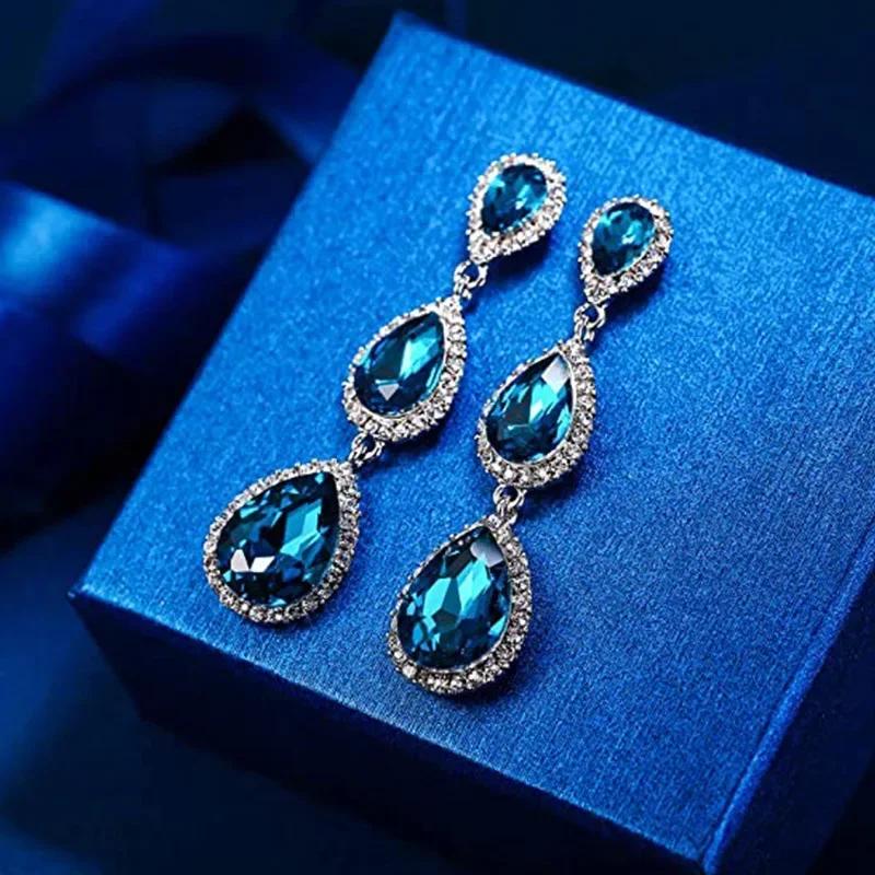 Luxury Square Green Cubic Zirconia Crystal Pendant Earrings Exquisite Fashionable  Women'S Wedding Jewelry