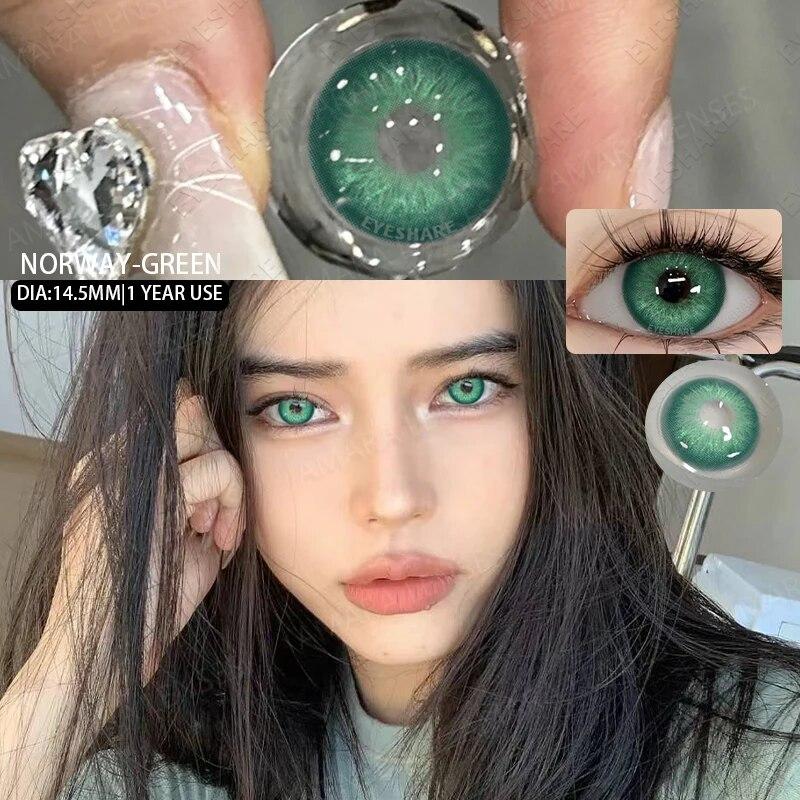 AMARA 1pair Colored Contact Lenses Natural Eye Lens Blue Eye Lenses Brown Lenses Gray Pupils Yearly Cosmetic Green Contacts