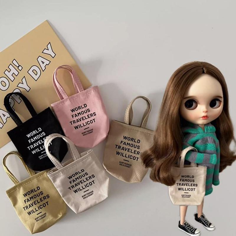 1Pcs For Blythe Doll Canvas Tote Bags Mini Handbag Letter Print Shoulder Bags For Blyth Dolls Accessories