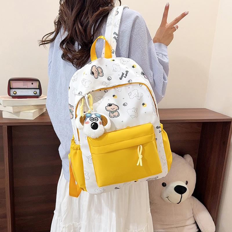 Schoolbag Korean Version of High-value Cute Puppy Printed Backpack for Junior High School Students, Small Fresh Contrasting Colors, College Style