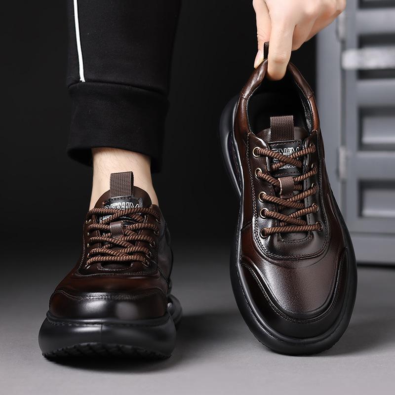 Autumn New Leather Men's Shoes Trendy Shoes Thick Sole Heightening Dad Shoes Versatile Air Cushion Light Sports Casual Shoes Men