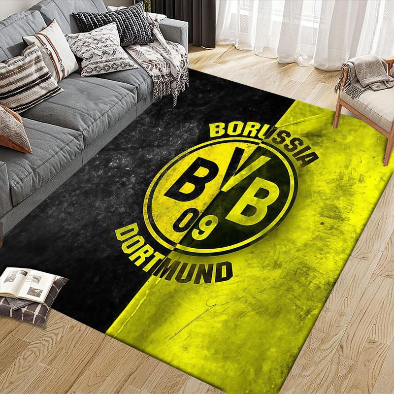 Borussia Dortmund Flannel Printed Carpet, Home Sofa Decoration for Living Room & Bedroom, Non‑Slip Play Flannel Floor Mat for Game Room