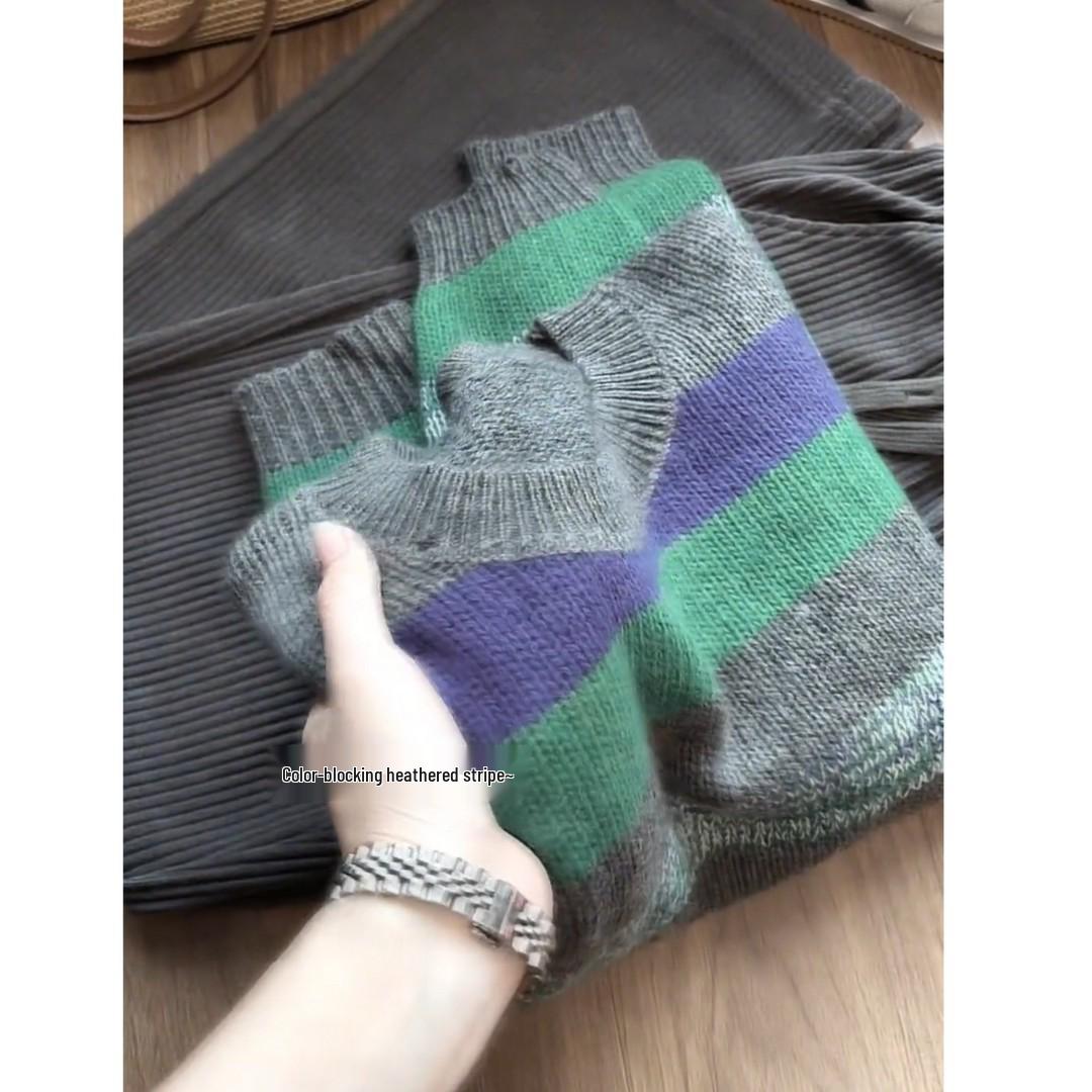 

Winter 2025 OOTD Age-Defying Women s Color Block Stripe Knit Sweater Set L (recommended 105-115 jin)
