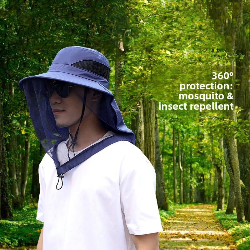 Mesh Face Mask Mosquito-proof Hat, Sun Protection Hat, Face Covering for Men and Women, Summer Outdoor Large Brim UV Protection for Fishing and
