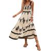 New Vintage Vacation Ethnic Print Suspender Dress European American Style Summer Beach Dress