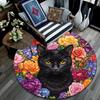 Black Cat Floral Round Area Rug,Carpet Rug for Living Room Bedroom Sofa Playroom Decor,Non-slip Floor Mat