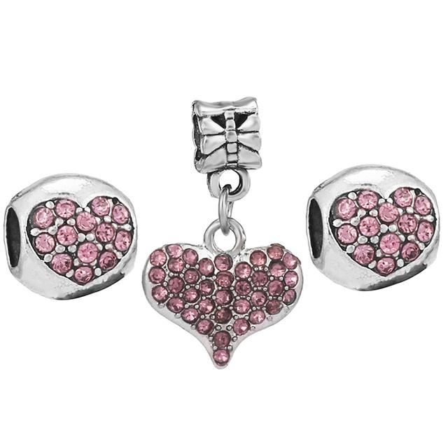 3pcs /Lot Pink Love Heart Beads Enamel Mom Pendant Fit Diy Brand Charm Bracelets Necklaces For Women Mother Jewelry Making