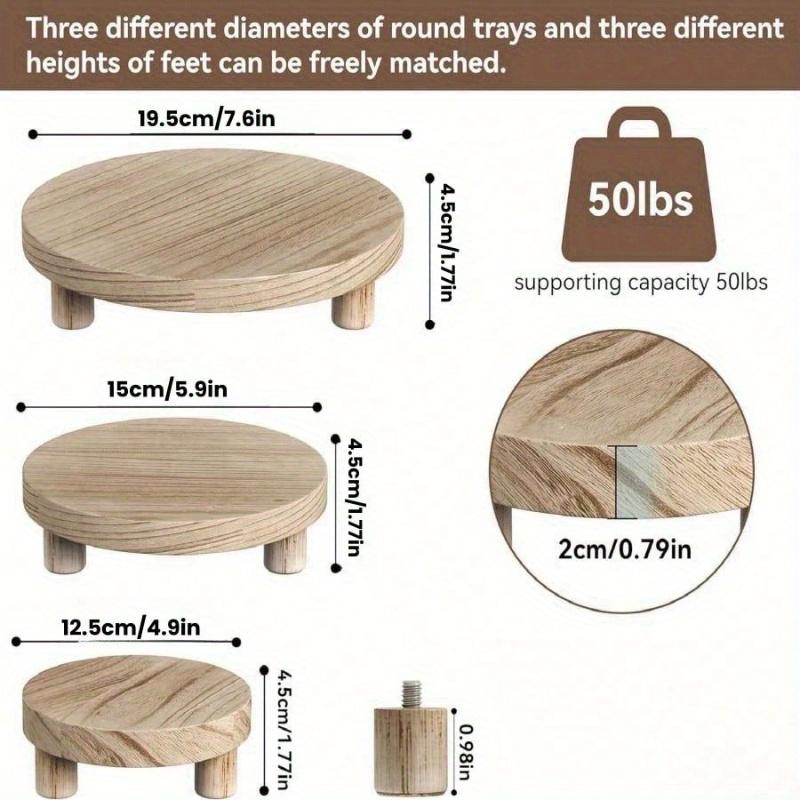 1pc/Set Wooden Round Tray Multifunctional Wooden Candle Base Kitchen Fruit Tray Base Bathroom Storage Tray