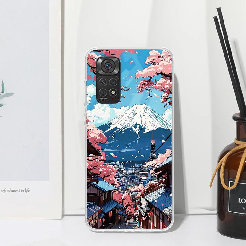 Japanese Cherry Mount Fuji Phone Case For Xiaomi Redmi Note 15 13 14S 14 Pro Plus 12S 11S 10S 12 11E 10 11T Art Fundas Back Cove