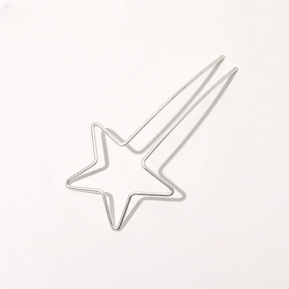 Hollow U Shaped Hair Stick Women Hair Sticks Love Heart Star Bride Hair Styling Accessories Gold Sliver Metal Hairpins Barrettes